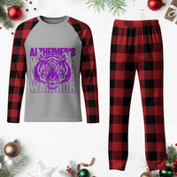 Alzheimer's Warrior Plaid Pajama Set Purple Tiger Ribbon Support Graphic
