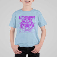 Alzheimer's Warrior T Shirt For Kid Purple Tiger Ribbon Support Graphic