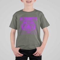 Alzheimer's Warrior T Shirt For Kid Purple Tiger Ribbon Support Graphic
