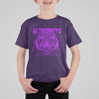Alzheimer's Warrior T Shirt For Kid Purple Tiger Ribbon Support Graphic
