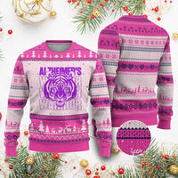 Alzheimer's Warrior Ugly Christmas Sweater Purple Tiger Ribbon Support Graphic