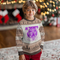 Alzheimer's Warrior Ugly Christmas Sweater Purple Tiger Ribbon Support Graphic