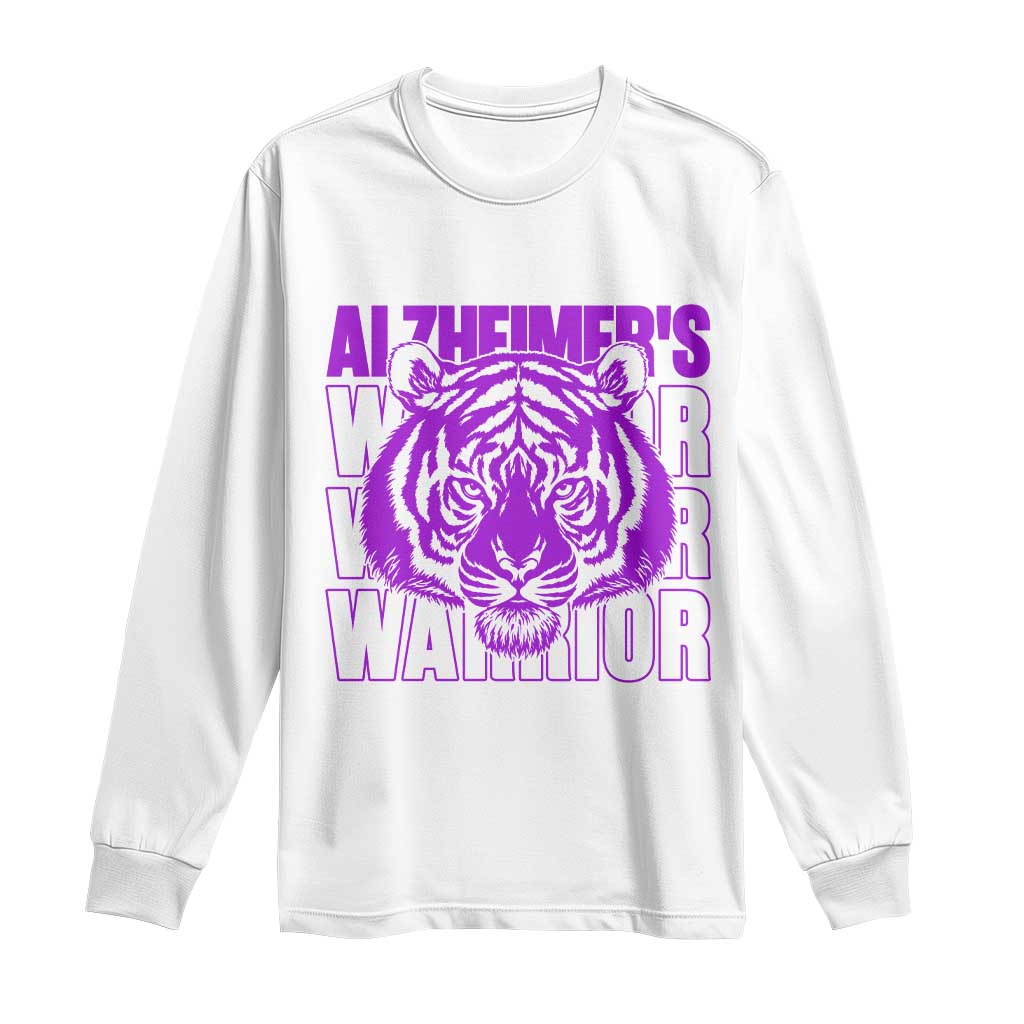Alzheimer's Warrior Long Sleeve Shirt Purple Tiger Ribbon Support Graphic
