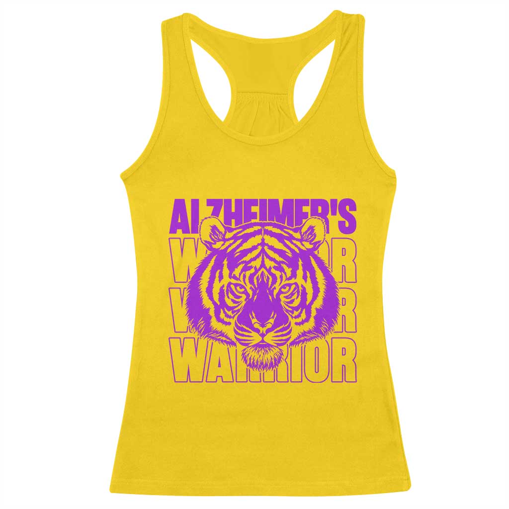 Alzheimer's Warrior Racerback Tank Top Purple Tiger Ribbon Support Graphic
