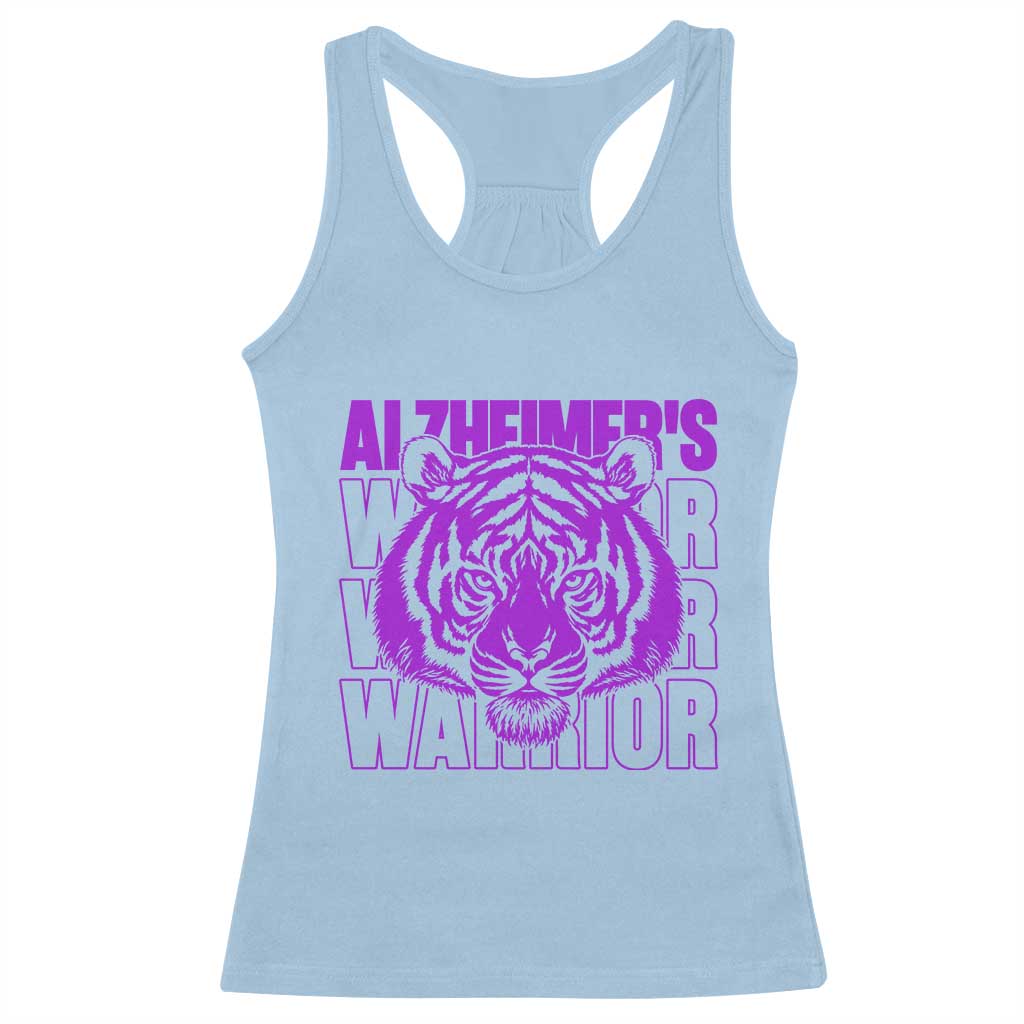 Alzheimer's Warrior Racerback Tank Top Purple Tiger Ribbon Support Graphic
