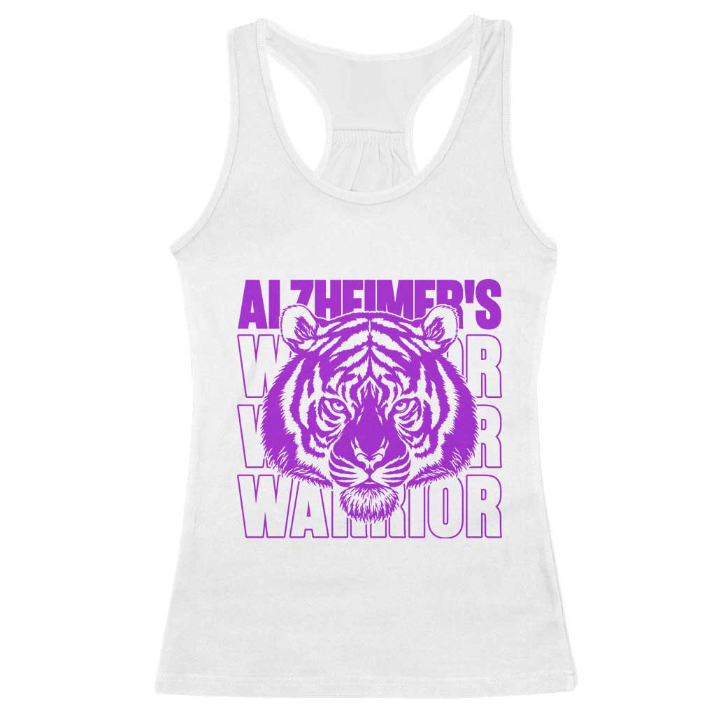 Alzheimer's Warrior Racerback Tank Top Purple Tiger Ribbon Support Graphic
