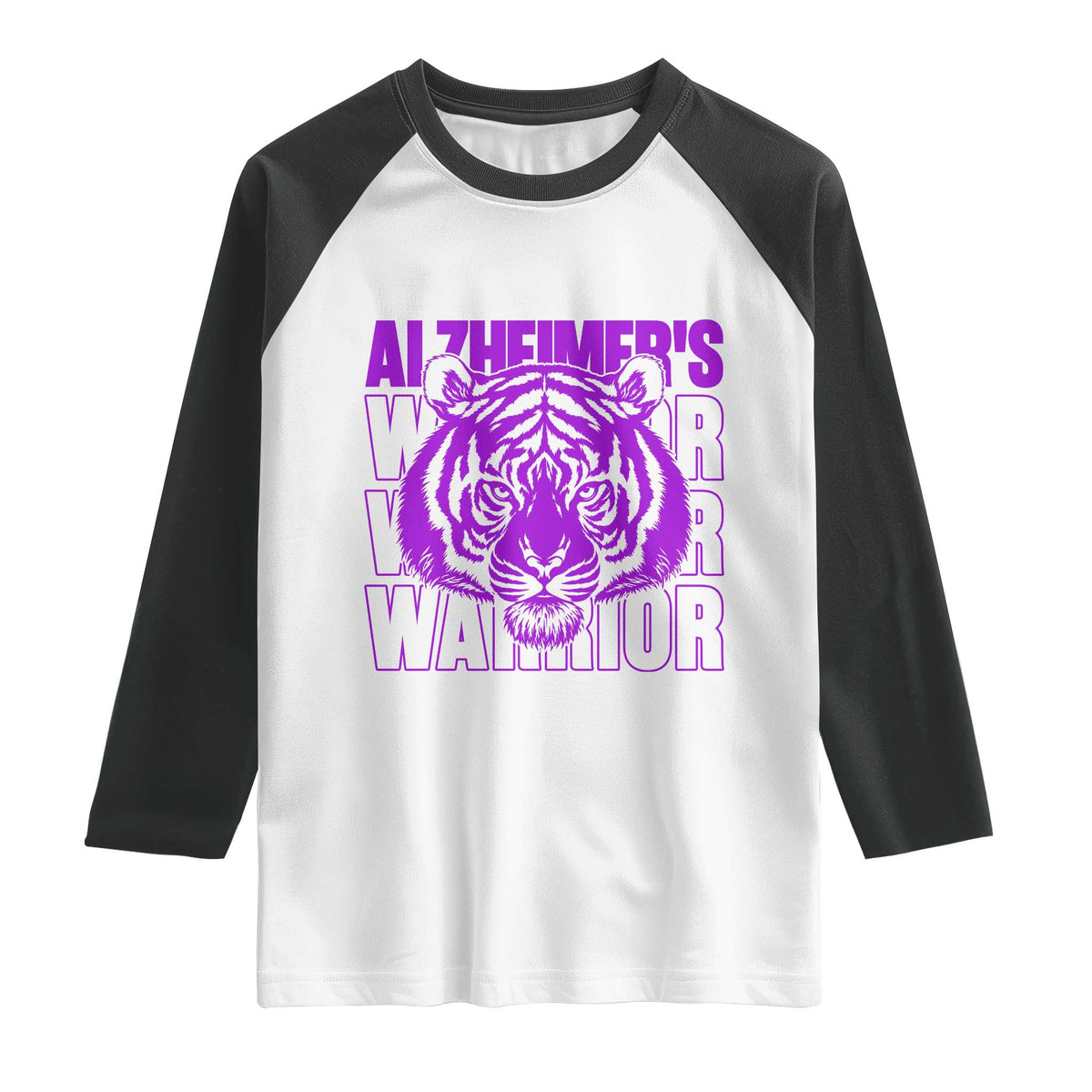 Alzheimer's Warrior Raglan Shirt Purple Tiger Ribbon Support Graphic
