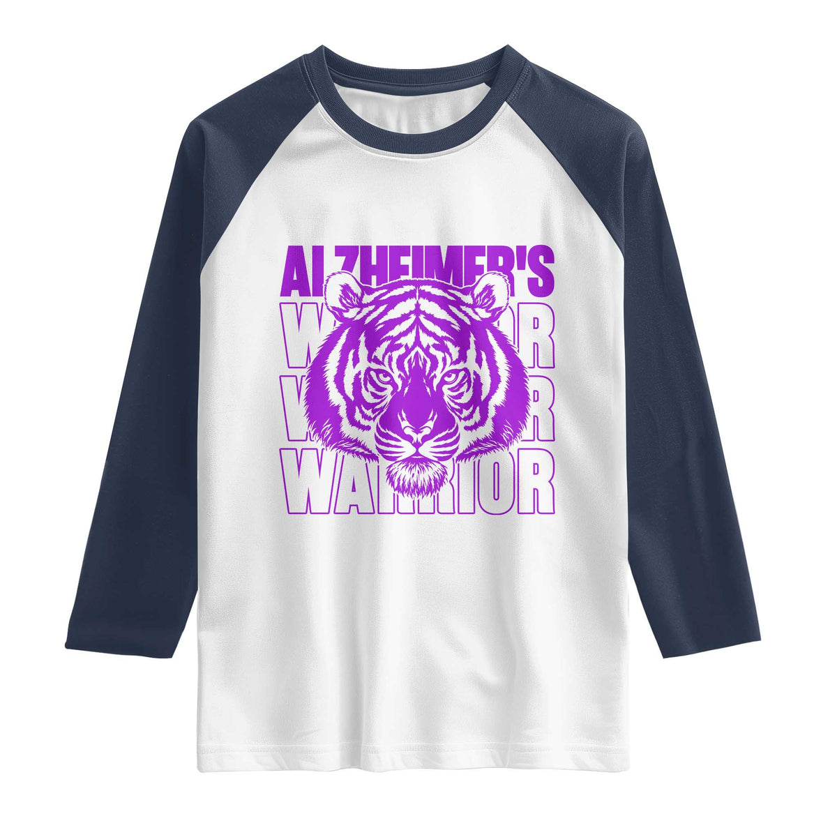 Alzheimer's Warrior Raglan Shirt Purple Tiger Ribbon Support Graphic