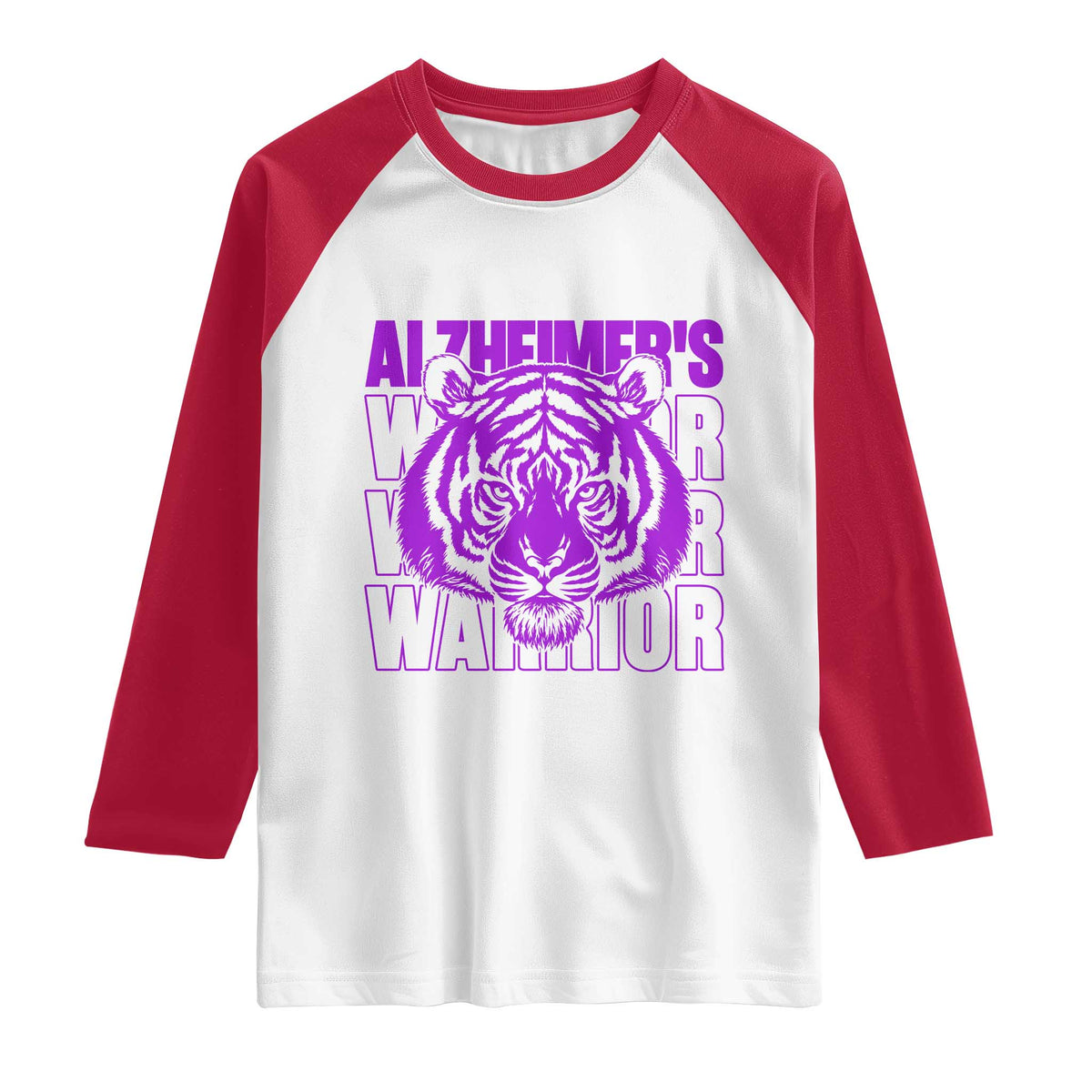 Alzheimer's Warrior Raglan Shirt Purple Tiger Ribbon Support Graphic