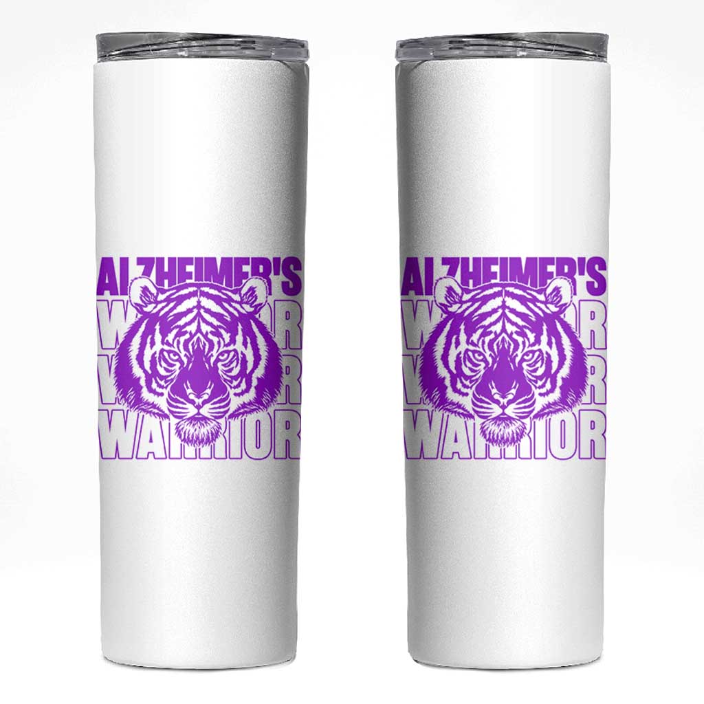 Alzheimer's Warrior Skinny Tumbler Purple Tiger Ribbon Support Graphic