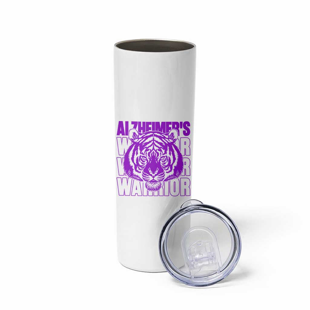 Alzheimer's Warrior Skinny Tumbler Purple Tiger Ribbon Support Graphic