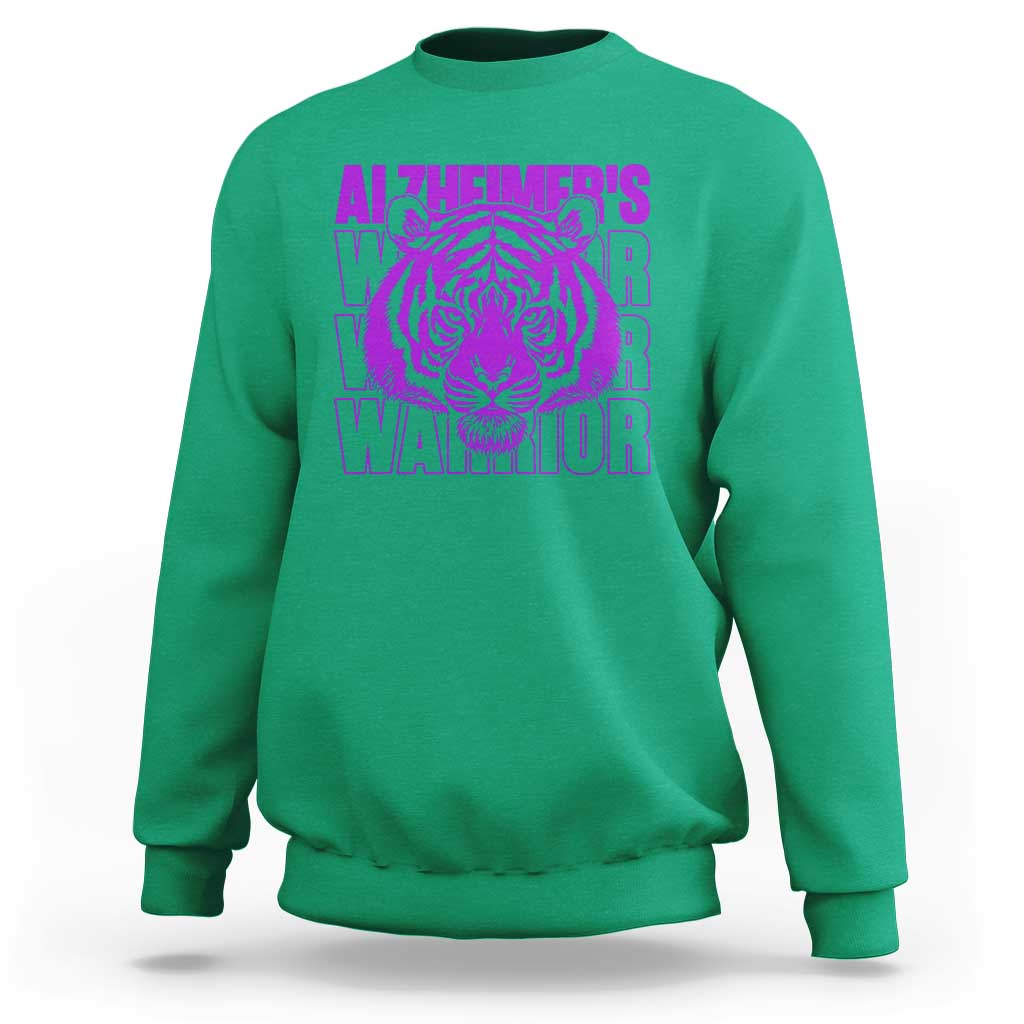 Alzheimer's Warrior Sweatshirt Purple Tiger Ribbon Support Graphic