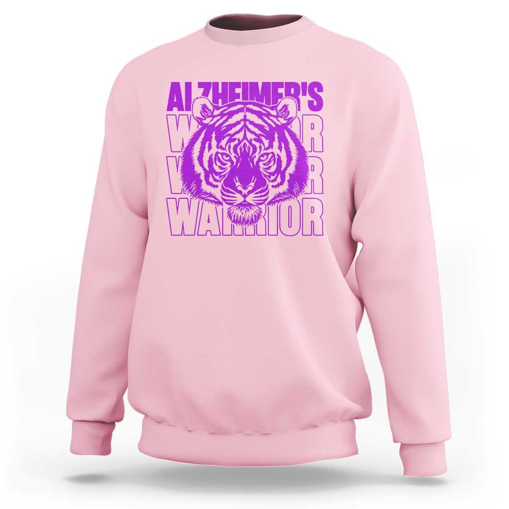 Alzheimer's Warrior Sweatshirt Purple Tiger Ribbon Support Graphic