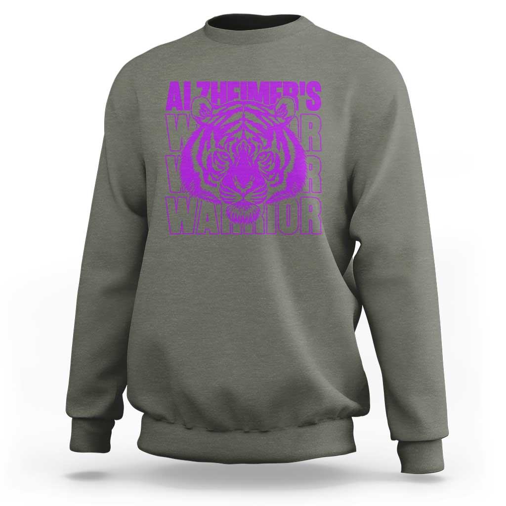 Alzheimer's Warrior Sweatshirt Purple Tiger Ribbon Support Graphic