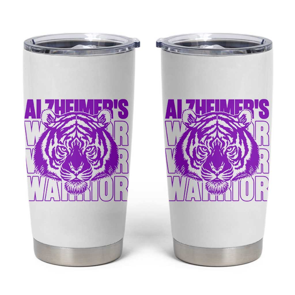 Alzheimer's Warrior Tumbler Cup Purple Tiger Ribbon Support Graphic