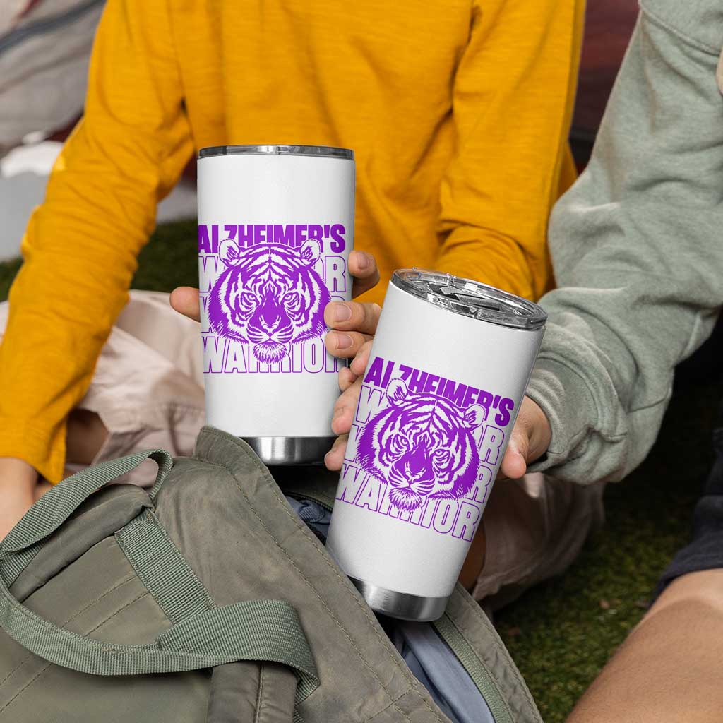 Alzheimer's Warrior Tumbler Cup Purple Tiger Ribbon Support Graphic