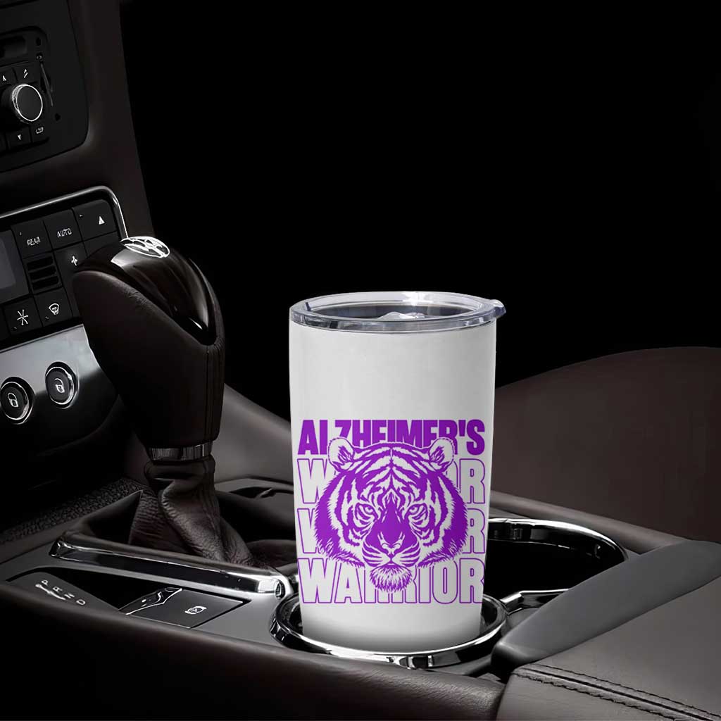 Alzheimer's Warrior Tumbler Cup Purple Tiger Ribbon Support Graphic