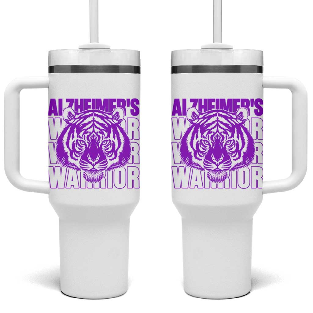 Alzheimer's Warrior Tumbler With Handle Purple Tiger Ribbon Support Graphic