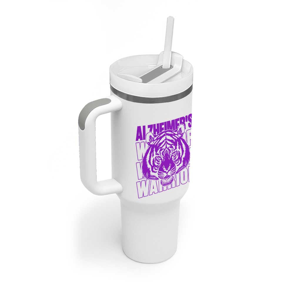 Alzheimer's Warrior Tumbler With Handle Purple Tiger Ribbon Support Graphic