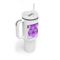 Alzheimer's Warrior Tumbler With Handle Purple Tiger Ribbon Support Graphic