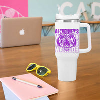 Alzheimer's Warrior Tumbler With Handle Purple Tiger Ribbon Support Graphic