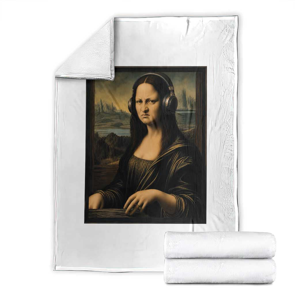 Funny Mona Lisa Bass Face Throw Blanket Vintage DJ Producer Music Lover Gift