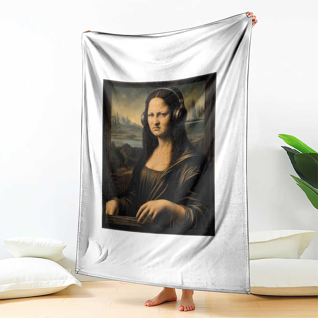 Funny Mona Lisa Bass Face Throw Blanket Vintage DJ Producer Music Lover Gift