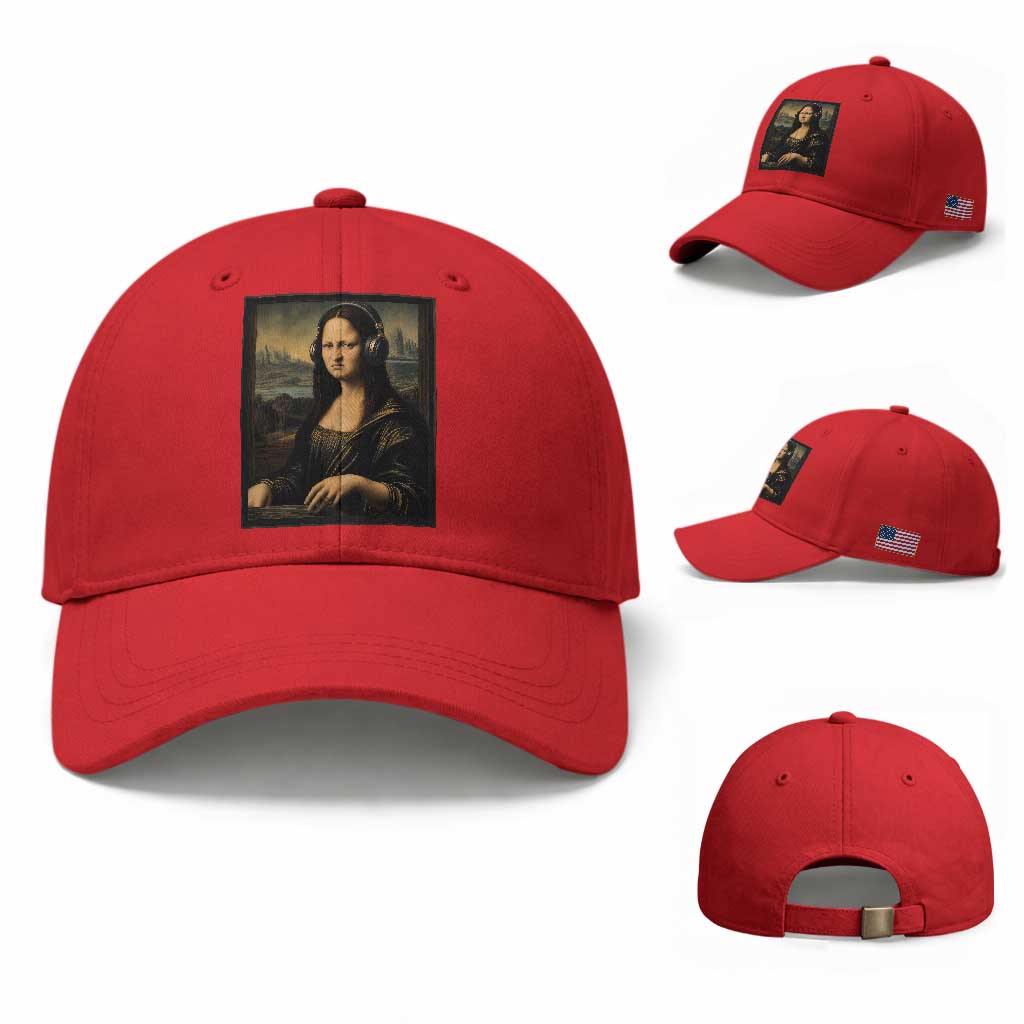 Funny Mona Lisa Bass Face Baseball Cap Vintage DJ Producer Music Lover Gift