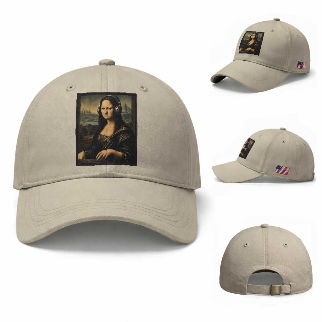 Funny Mona Lisa Bass Face Baseball Cap Vintage DJ Producer Music Lover Gift