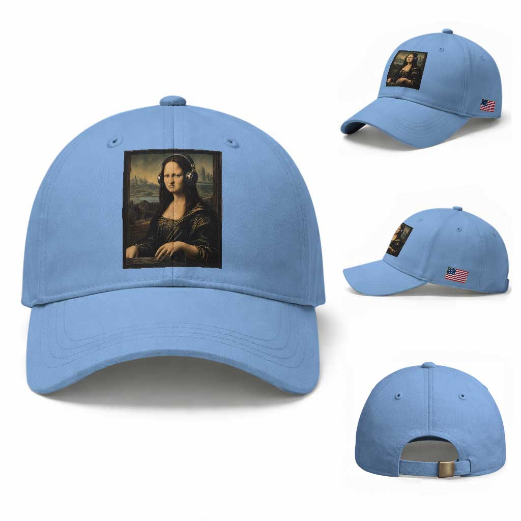 Funny Mona Lisa Bass Face Baseball Cap Vintage DJ Producer Music Lover Gift