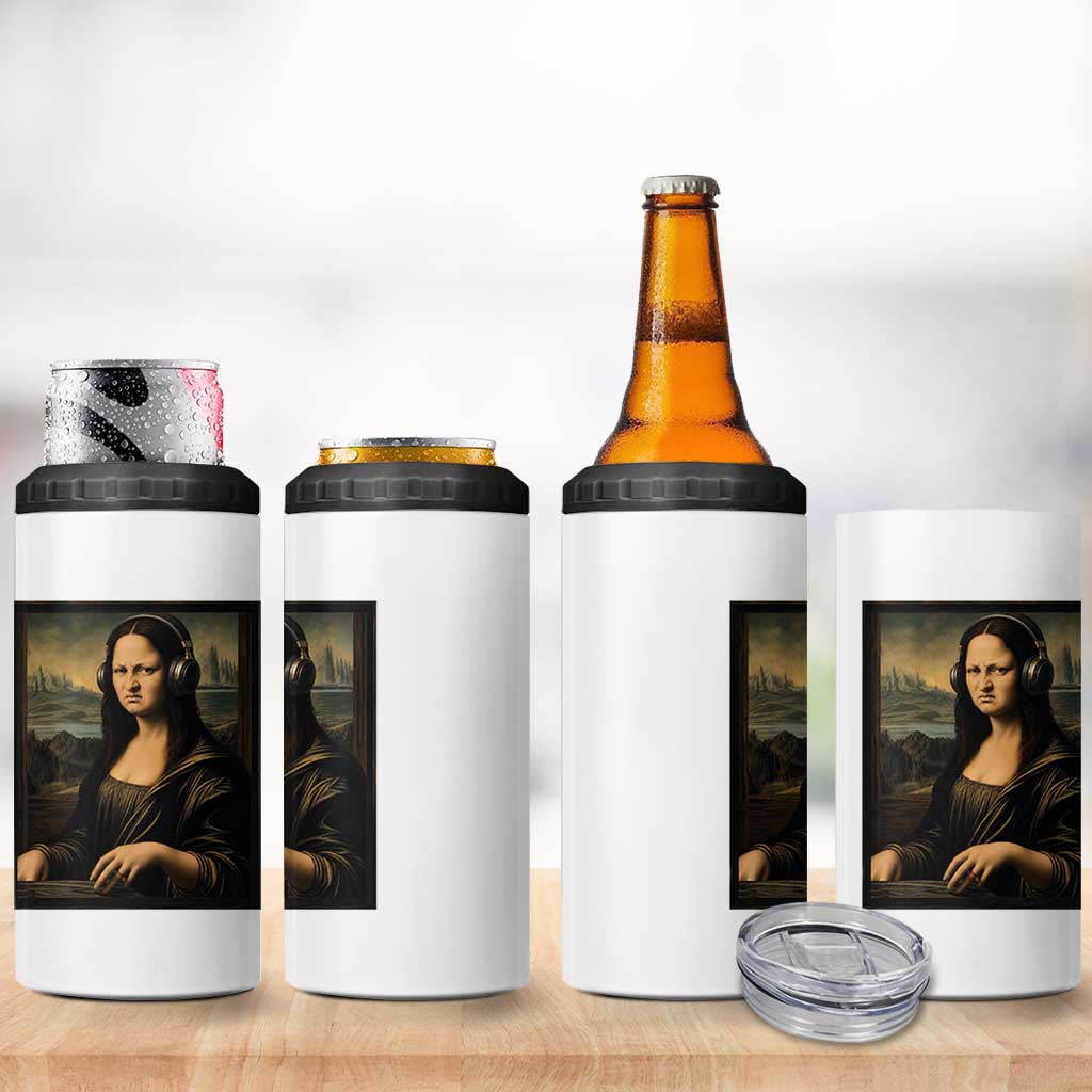 Funny Mona Lisa Bass Face 4 in 1 Can Cooler Tumbler Vintage DJ Producer Music Lover Gift