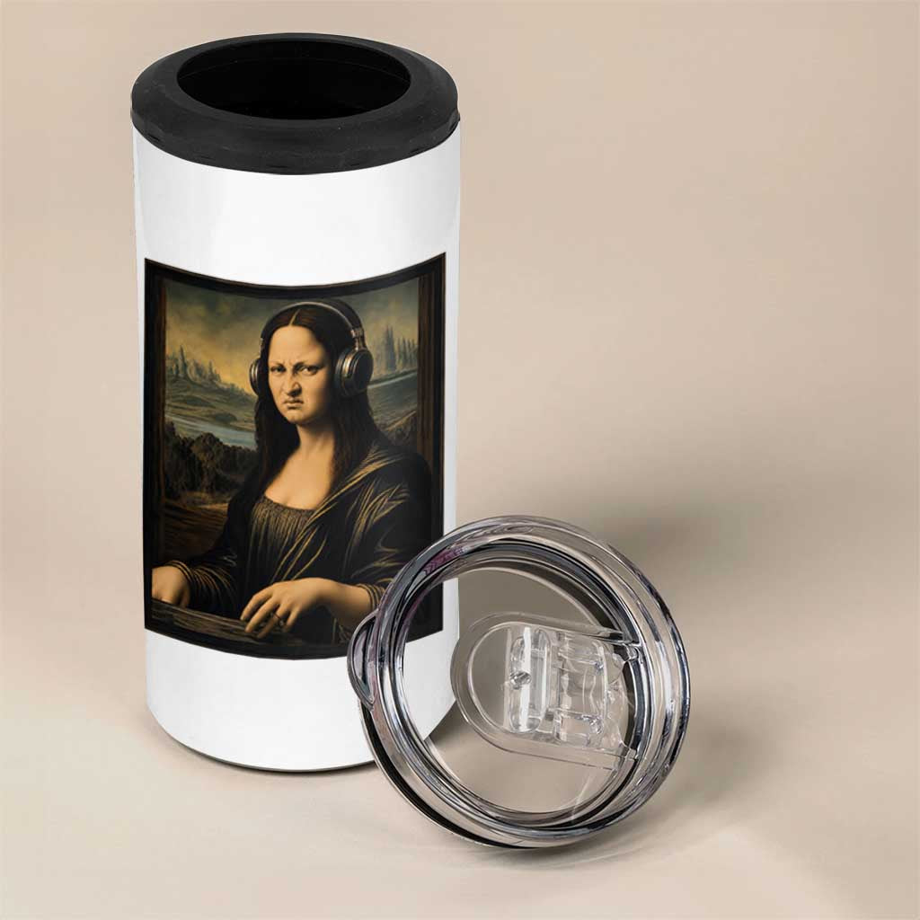 Funny Mona Lisa Bass Face 4 in 1 Can Cooler Tumbler Vintage DJ Producer Music Lover Gift