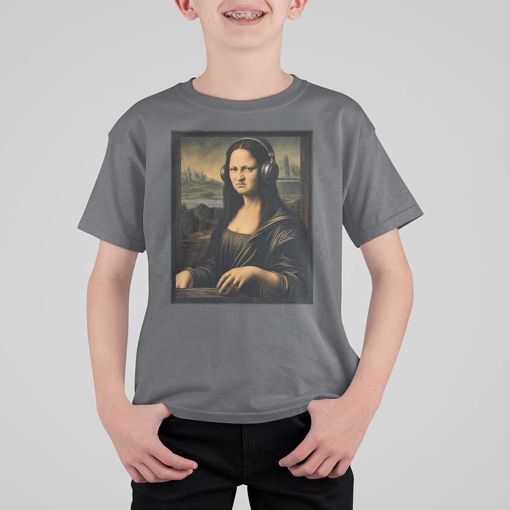 Funny Mona Lisa Bass Face T Shirt For Kid Vintage DJ Producer Music Lover Gift