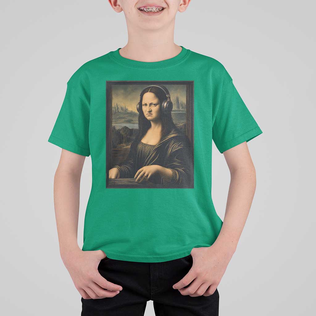 Funny Mona Lisa Bass Face T Shirt For Kid Vintage DJ Producer Music Lover Gift