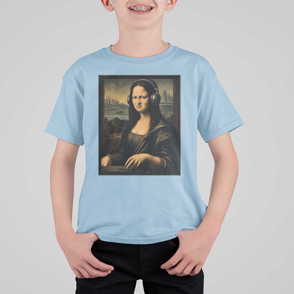 Funny Mona Lisa Bass Face T Shirt For Kid Vintage DJ Producer Music Lover Gift