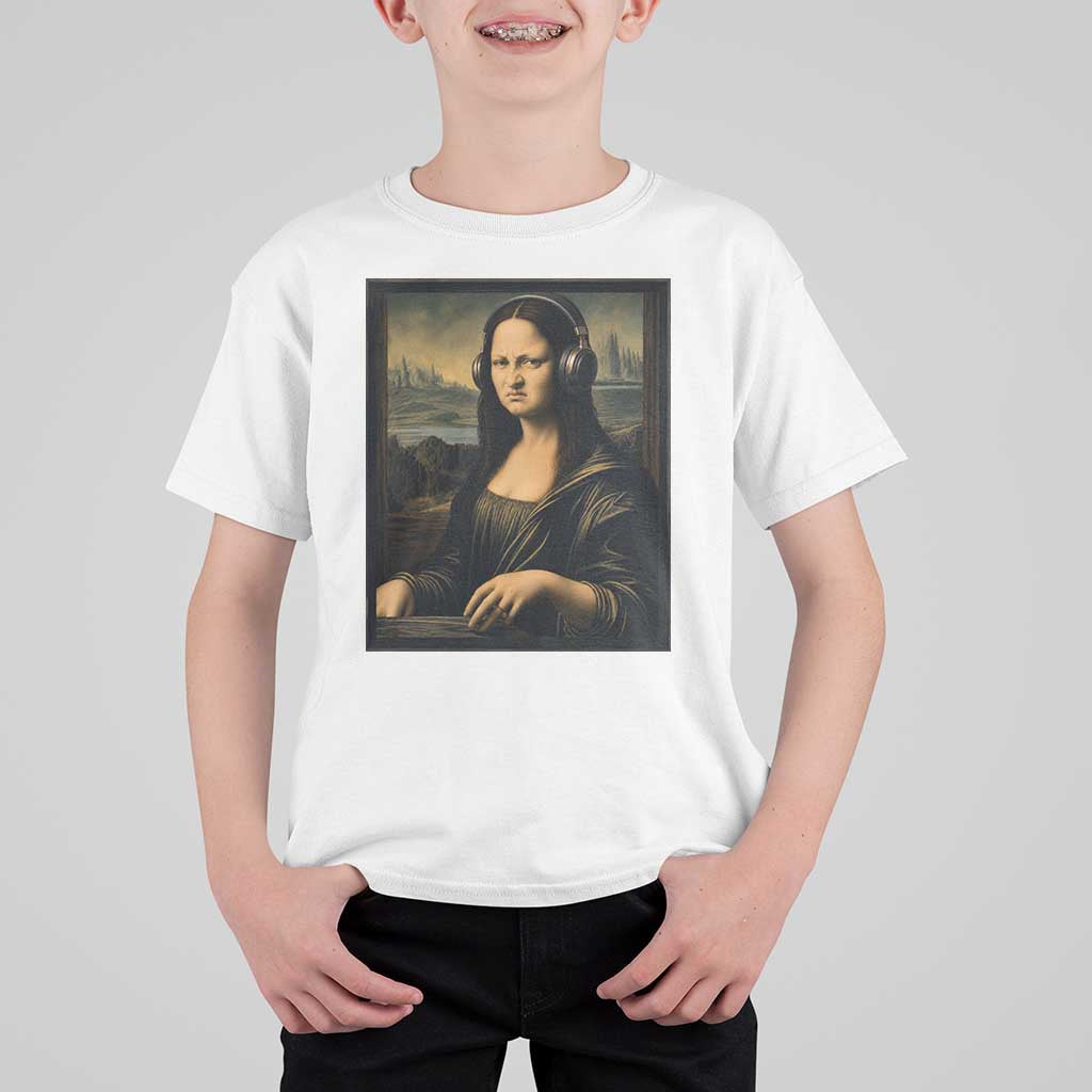 Funny Mona Lisa Bass Face T Shirt For Kid Vintage DJ Producer Music Lover Gift