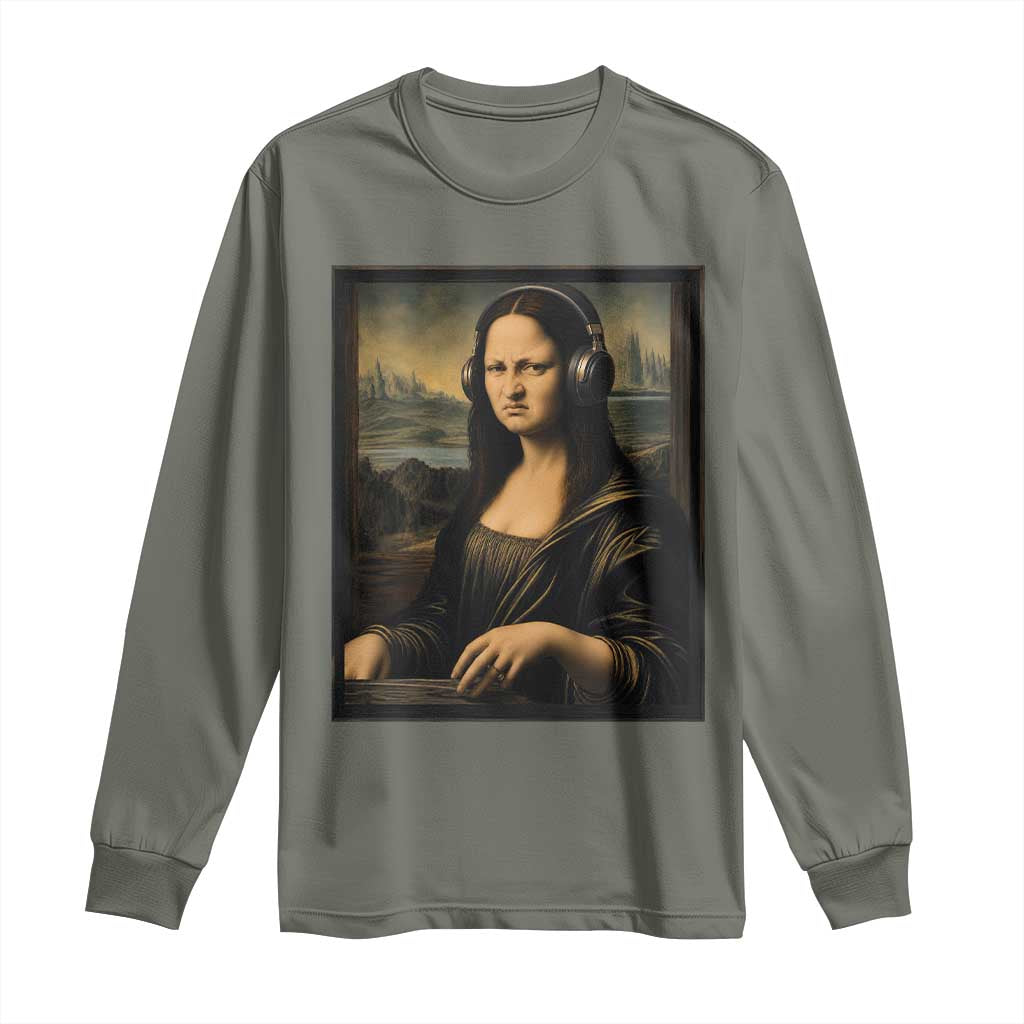 Funny Mona Lisa Bass Face Long Sleeve Shirt Vintage DJ Producer Music Lover Gift