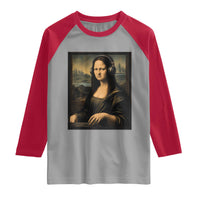 Funny Mona Lisa Bass Face Raglan Shirt Vintage DJ Producer Music Lover Gift