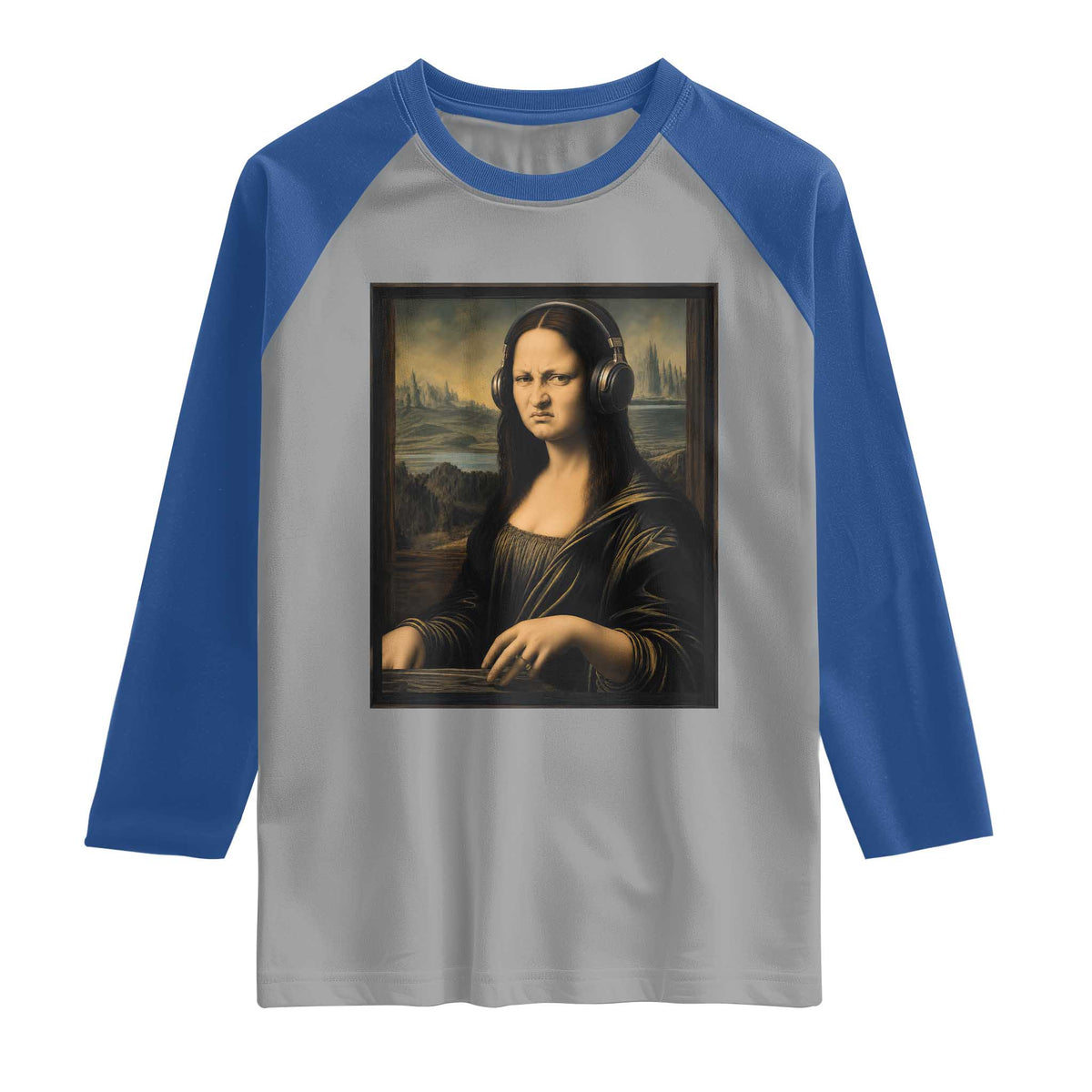 Funny Mona Lisa Bass Face Raglan Shirt Vintage DJ Producer Music Lover Gift
