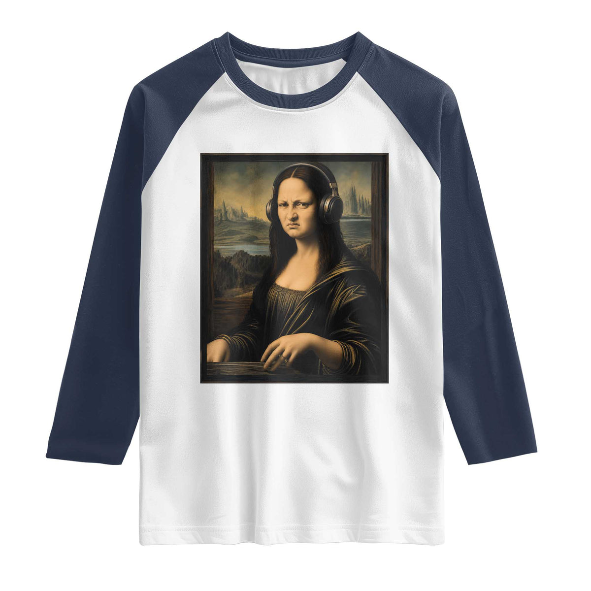 Funny Mona Lisa Bass Face Raglan Shirt Vintage DJ Producer Music Lover Gift