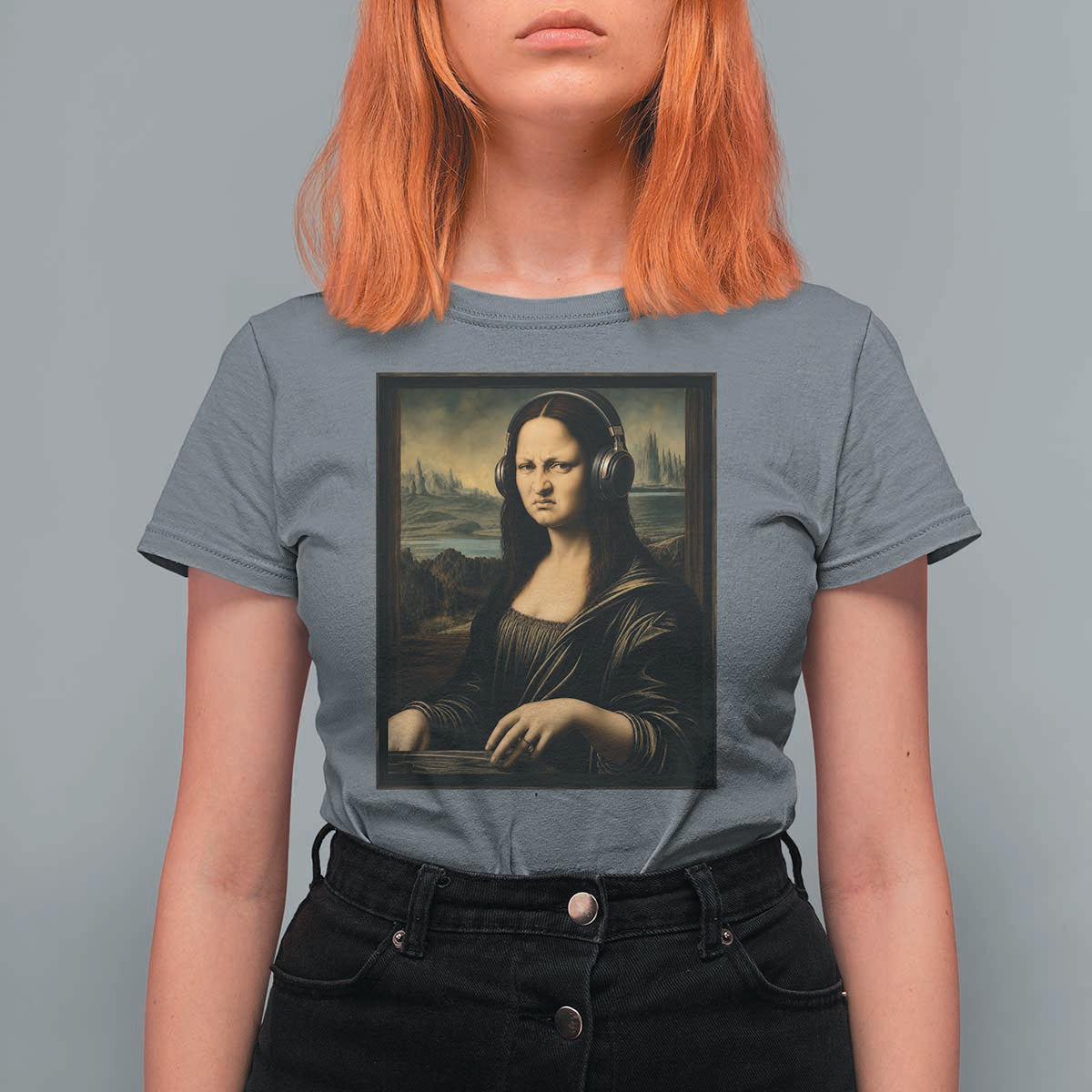 Funny Mona Lisa Bass Face T Shirt For Women Vintage DJ Producer Music Lover Gift
