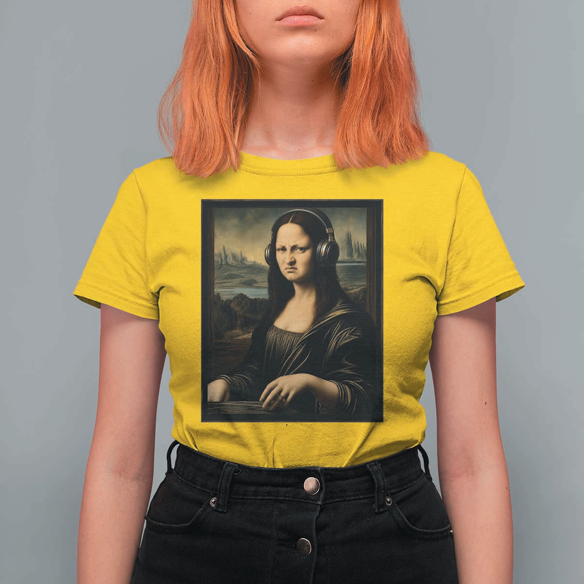 Funny Mona Lisa Bass Face T Shirt For Women Vintage DJ Producer Music Lover Gift