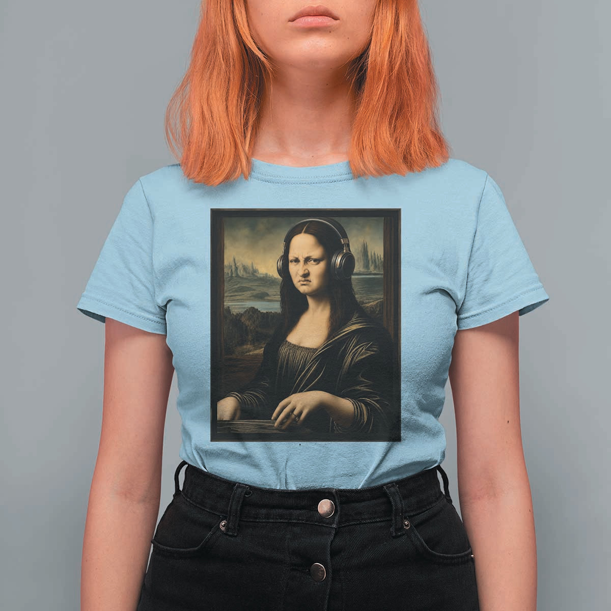 Funny Mona Lisa Bass Face T Shirt For Women Vintage DJ Producer Music Lover Gift