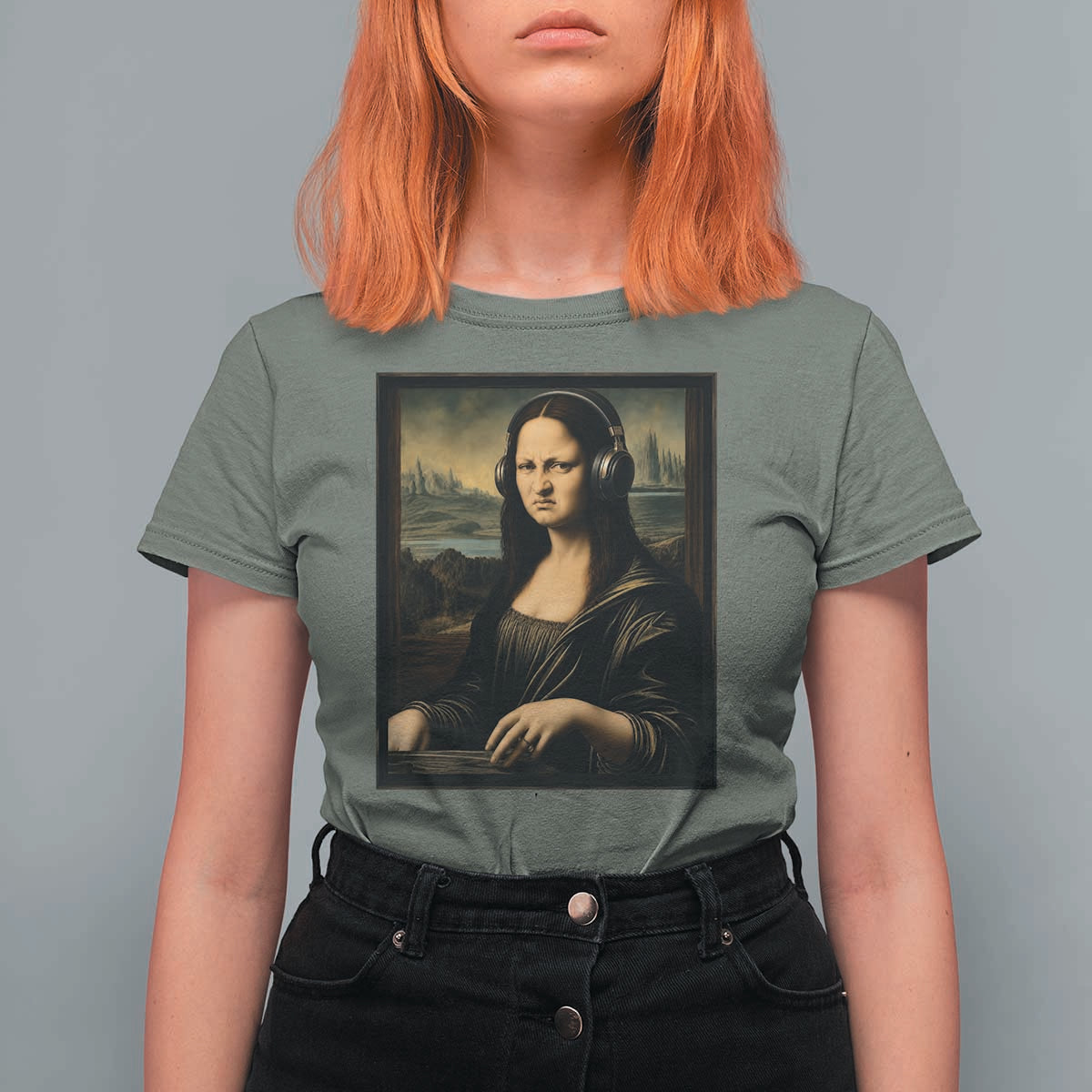 Funny Mona Lisa Bass Face T Shirt For Women Vintage DJ Producer Music Lover Gift