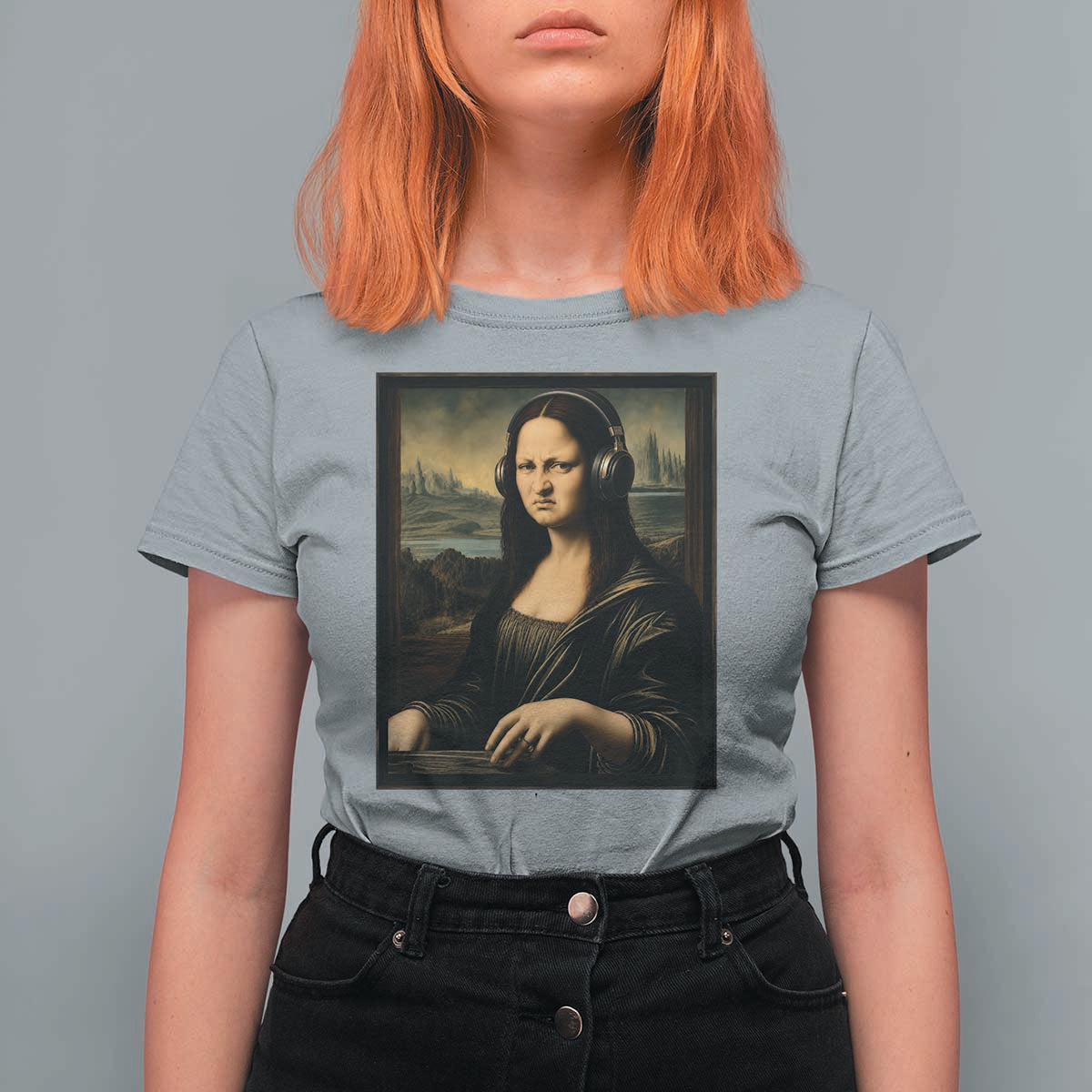 Funny Mona Lisa Bass Face T Shirt For Women Vintage DJ Producer Music Lover Gift