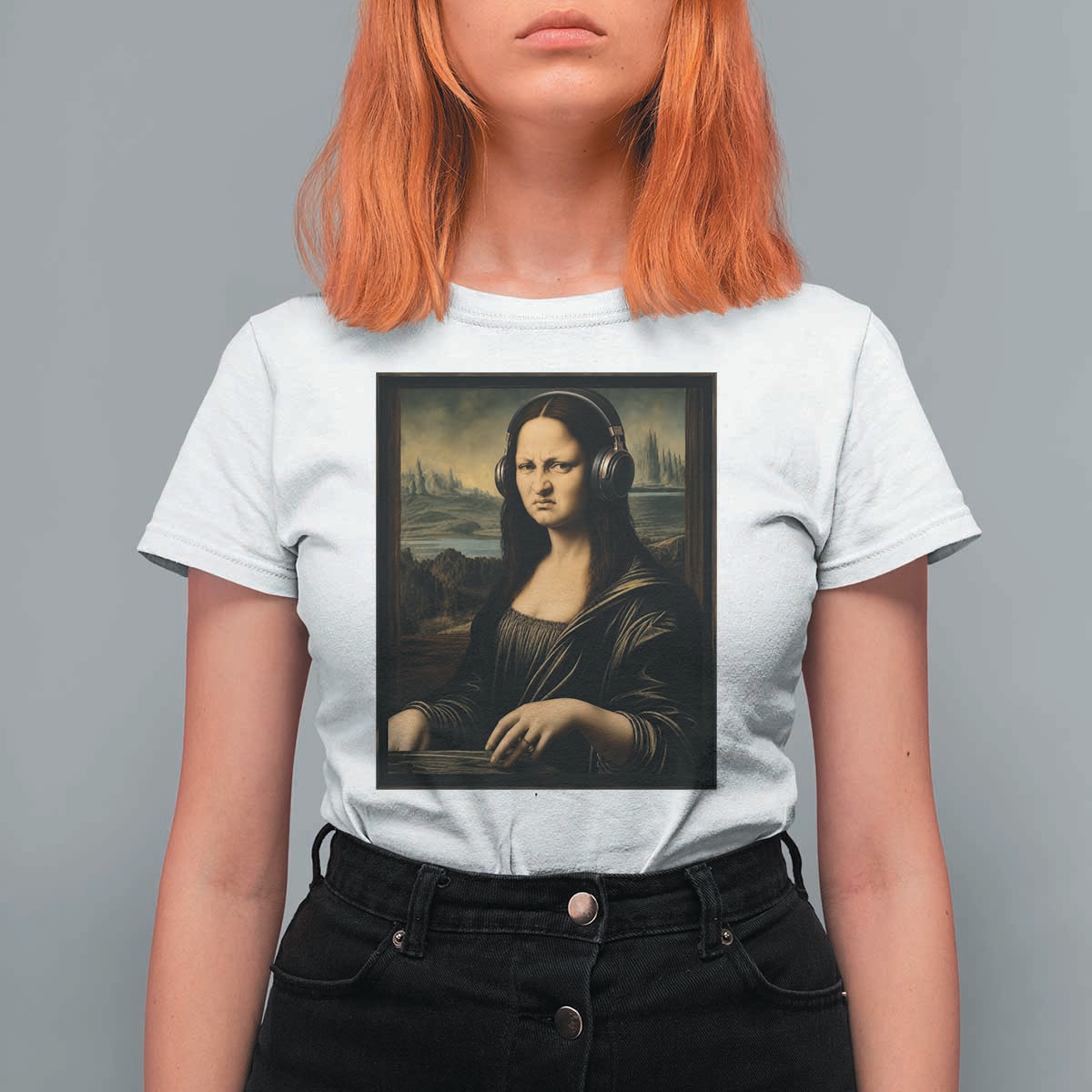 Funny Mona Lisa Bass Face T Shirt For Women Vintage DJ Producer Music Lover Gift