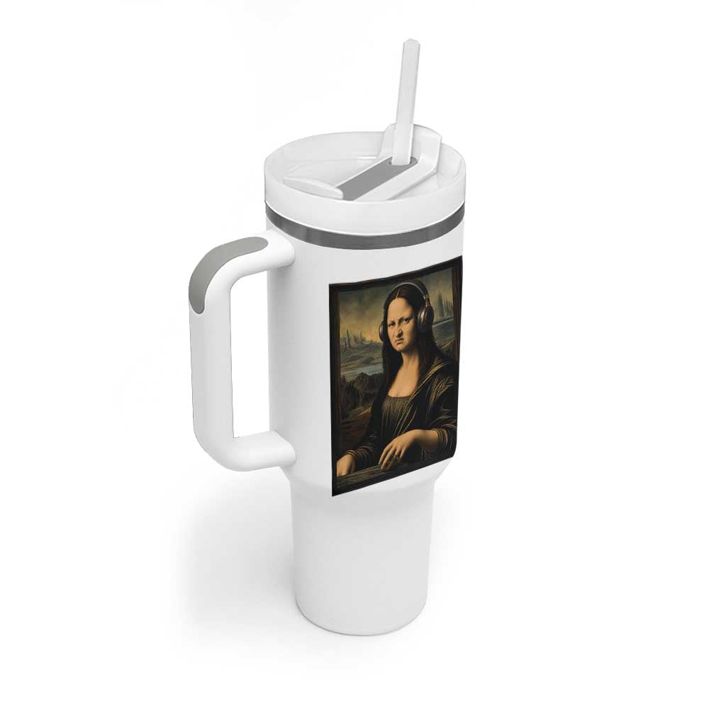 Funny Mona Lisa Bass Face Tumbler With Handle Vintage DJ Producer Music Lover Gift