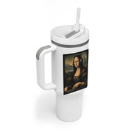 Funny Mona Lisa Bass Face Tumbler With Handle Vintage DJ Producer Music Lover Gift