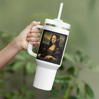 Funny Mona Lisa Bass Face Tumbler With Handle Vintage DJ Producer Music Lover Gift
