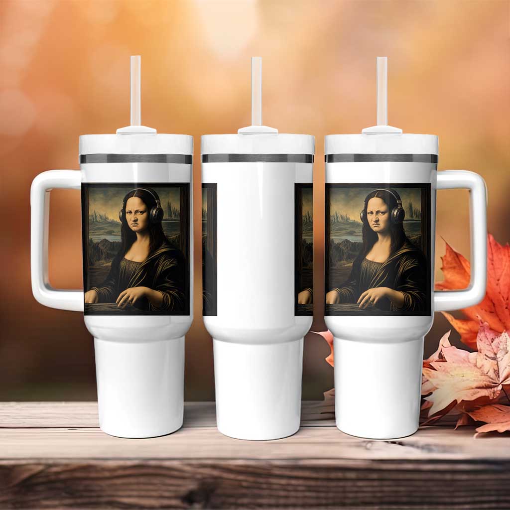 Funny Mona Lisa Bass Face Tumbler With Handle Vintage DJ Producer Music Lover Gift